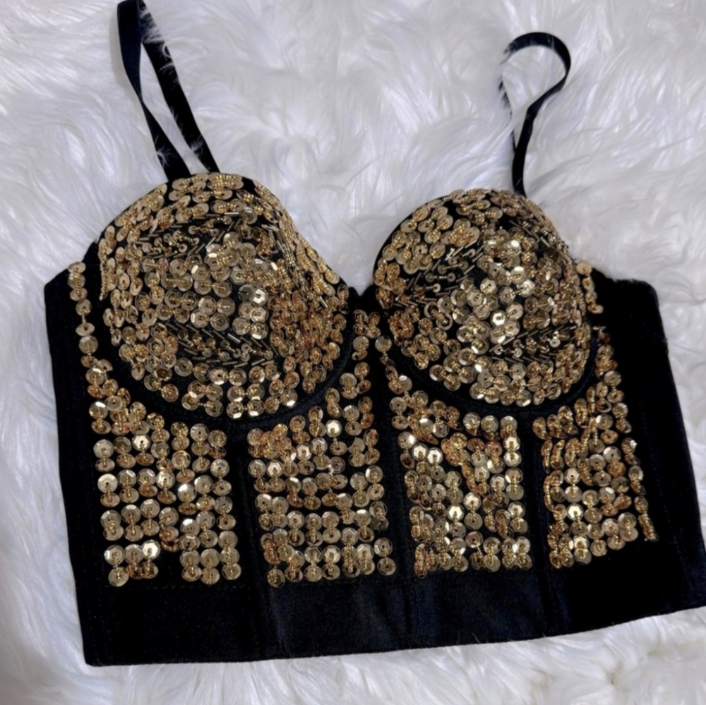 Gold Sequin Black Top